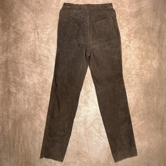 Vintage 90s Danielle Martin High Waisted Straight Leg Brown Leather Suede Pants - Picture 2 of 9